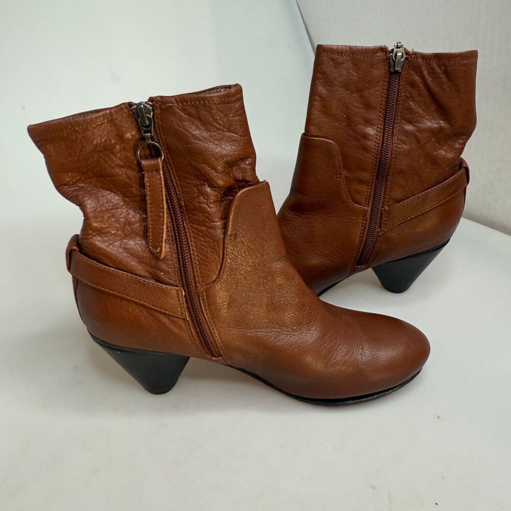 Biviel Leather Heeled Boots Brown Zip Closure Strap Accent Women’s Size 38 EUC- - Picture 10 of 13